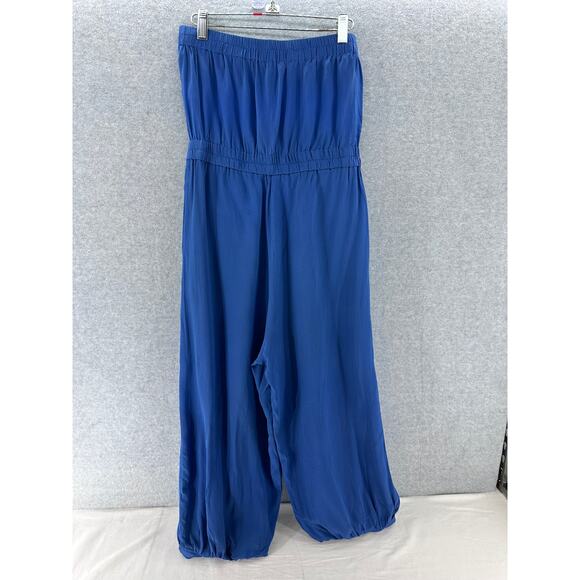 MM Couture sz M 100% Silk Strapless Cobalt Blue Jumpsuit Romper - Picture 4 of 7